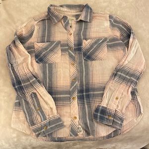 Pink and navy plaid flannel